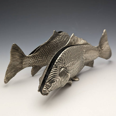 British vintage pewter fish figurine pair